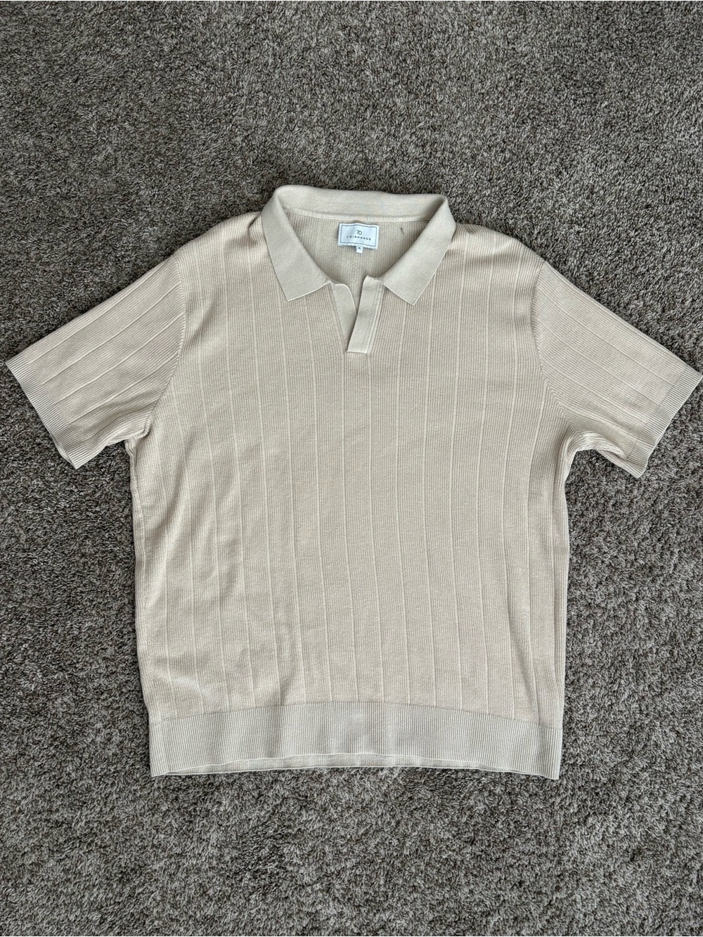 7 Diamonds Ribbed Short-Sleeve Polo in Beige